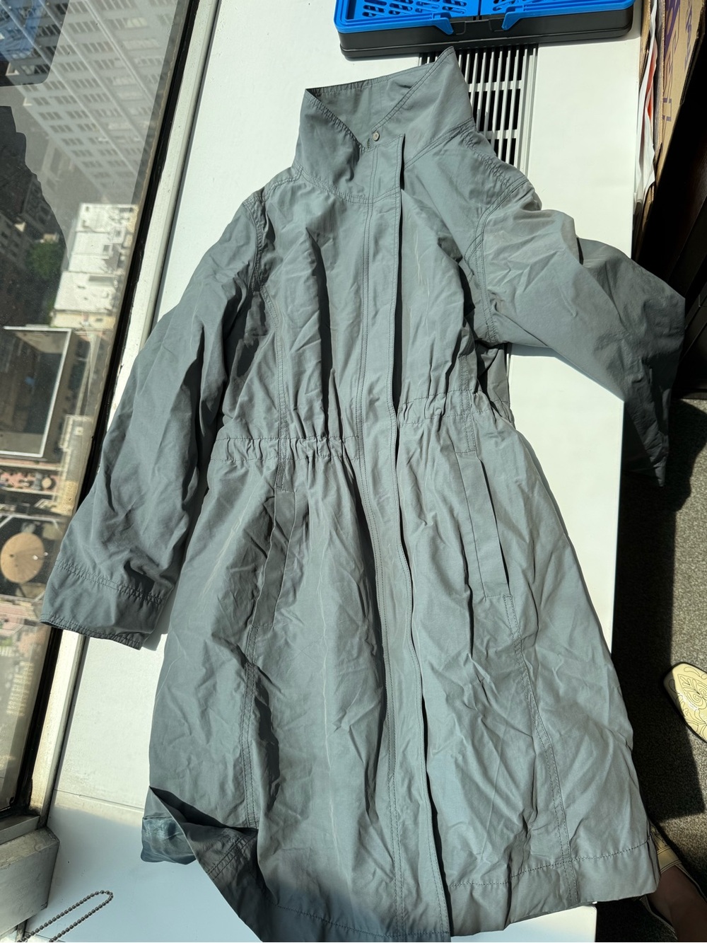 Eileen Fisher Gray Drawstring-Waist Trench Coat